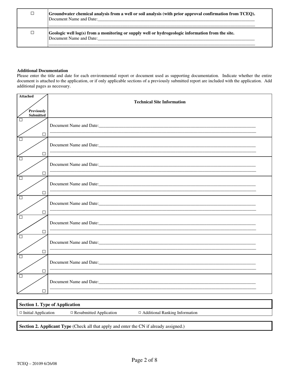 Form 20109 Tceq Dry Cleaner Remediation Program Application for Ranking - Texas, Page 2