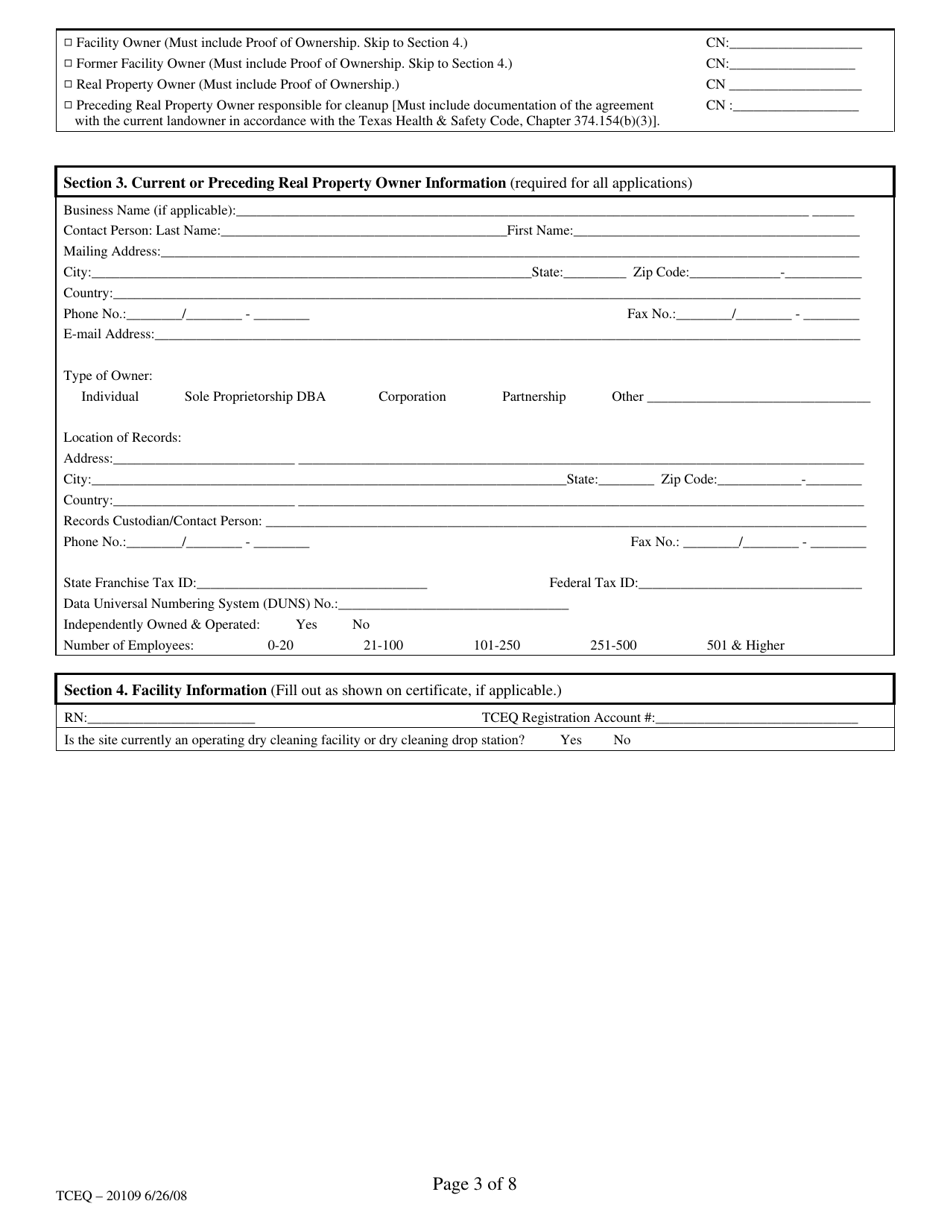 Form 20109 Tceq Dry Cleaner Remediation Program Application for Ranking - Texas, Page 3