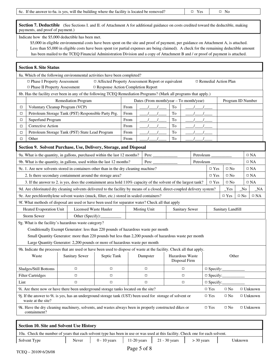 Form 20109 Tceq Dry Cleaner Remediation Program Application for Ranking - Texas, Page 5