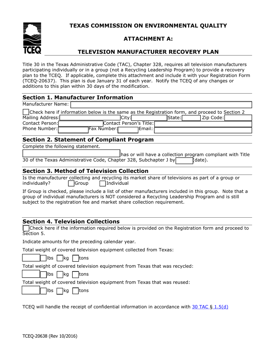Form 20638 Attachment A Television Manufacturer Recovery Plan - Texas, Page 1