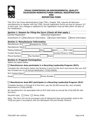 Form 20637 Television Manufacturer Annual Registration and Reporting Form - Texas