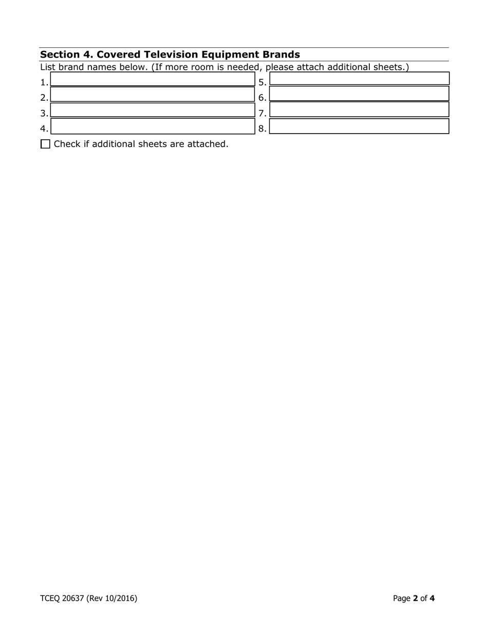 Form 20637 Television Manufacturer Annual Registration and Reporting Form - Texas, Page 2