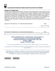 Form 20637 Television Manufacturer Annual Registration and Reporting Form - Texas, Page 4