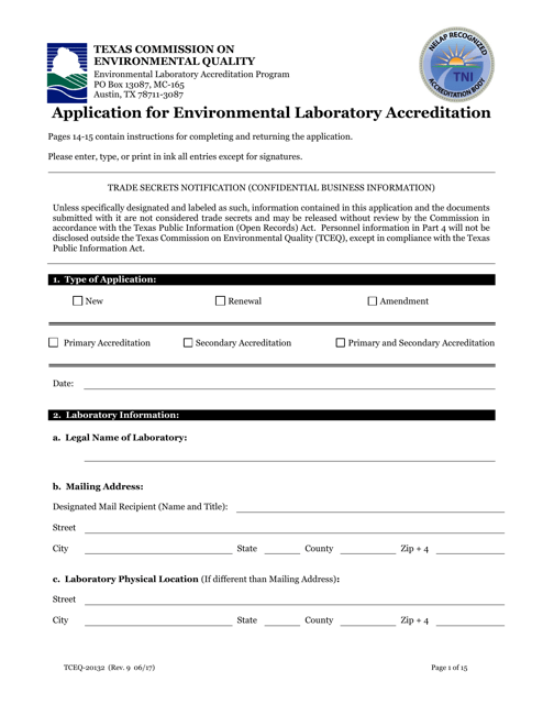 Form 20132 Application for Environmental Laboratory Accreditation - Texas
