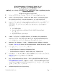 Document preview: Form 20846 Industrial & Hazardous Waste (I&hw) Permit Section Pre-application Meeting Checklist - Texas
