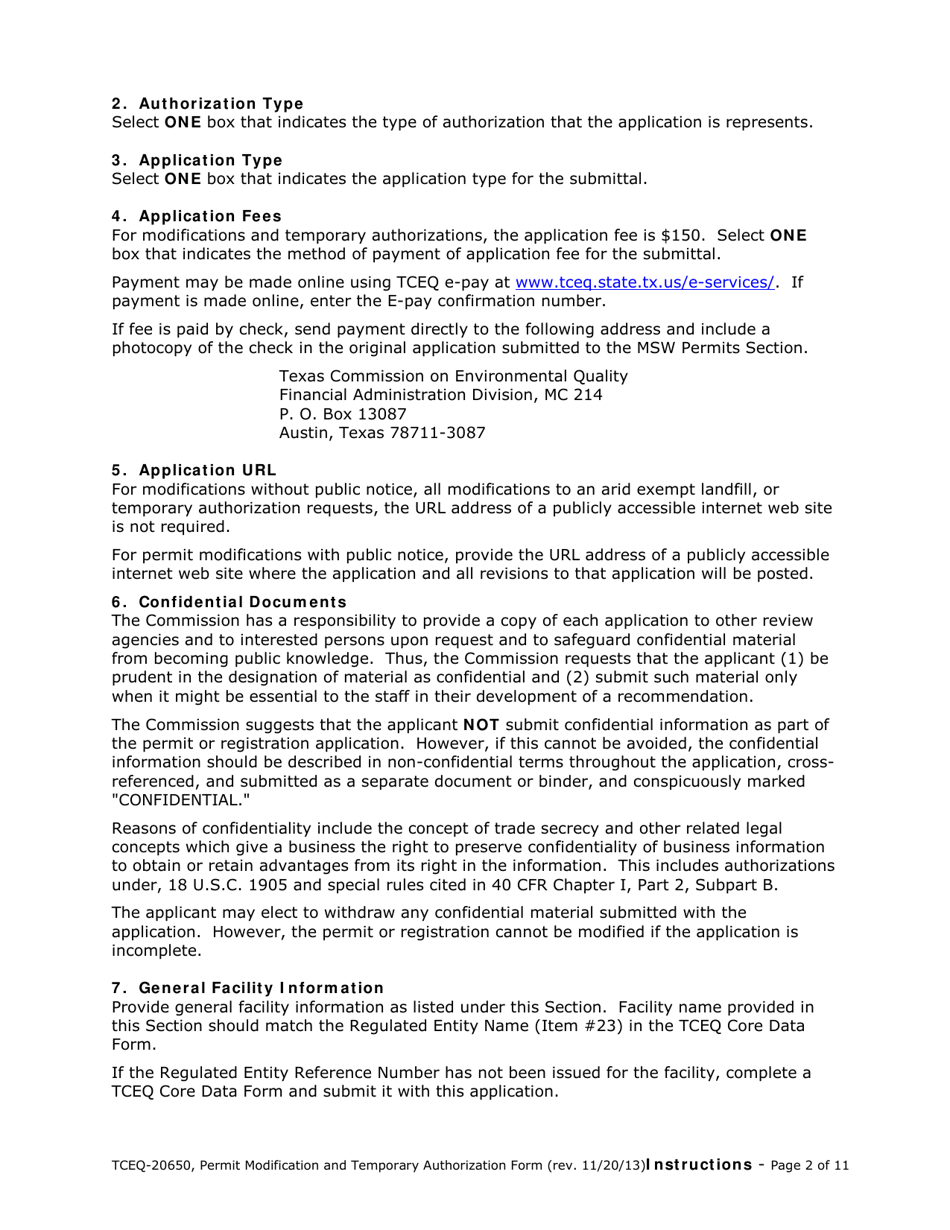 Form 20650 Permit / Registration Modification and Temporary Authorization Application Form for an Msw Facility - Texas, Page 10
