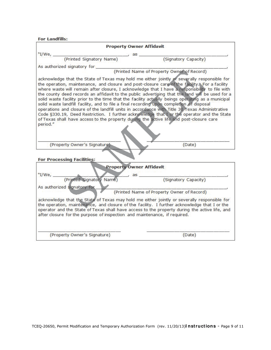 Form 20650 Permit / Registration Modification and Temporary Authorization Application Form for an Msw Facility - Texas, Page 17