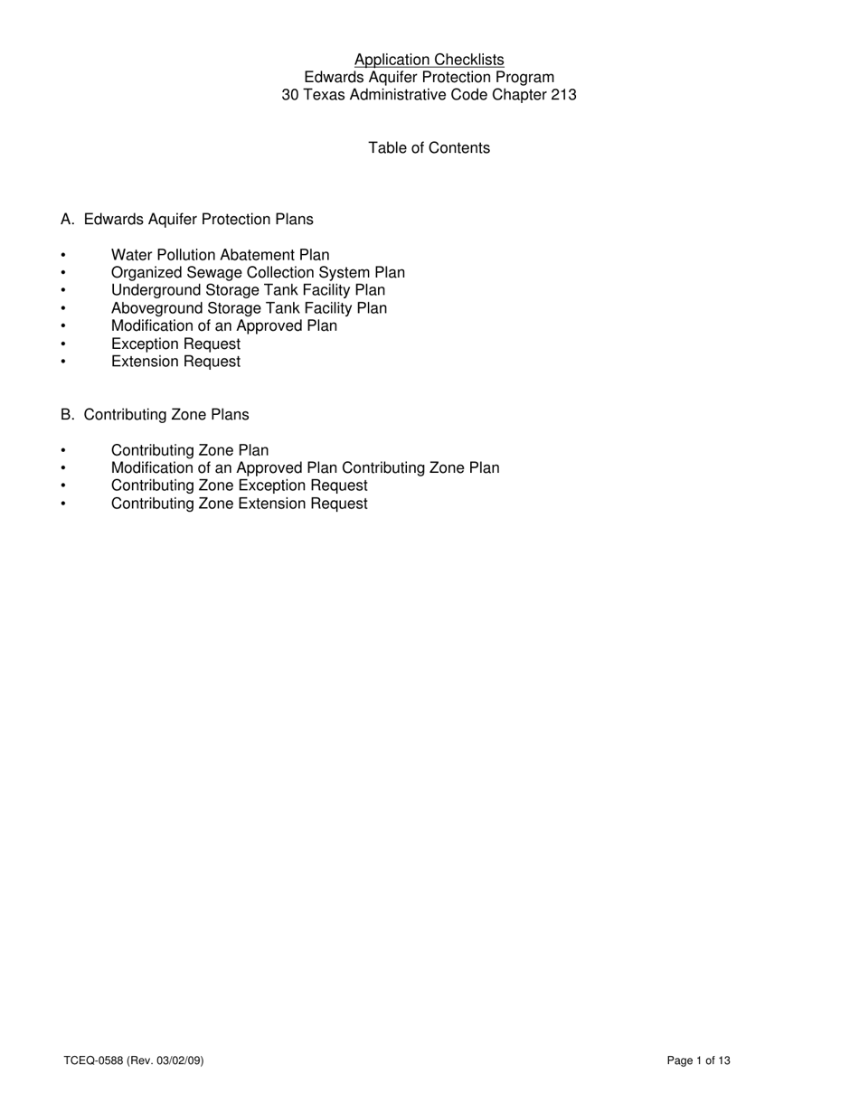 Form 0588 Application Checklists - Texas, Page 1