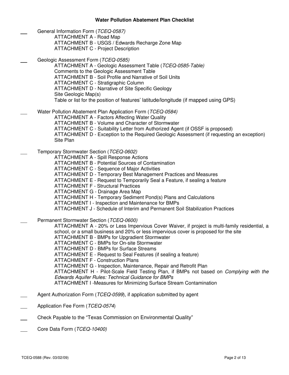 Form 0588 Application Checklists - Texas, Page 2