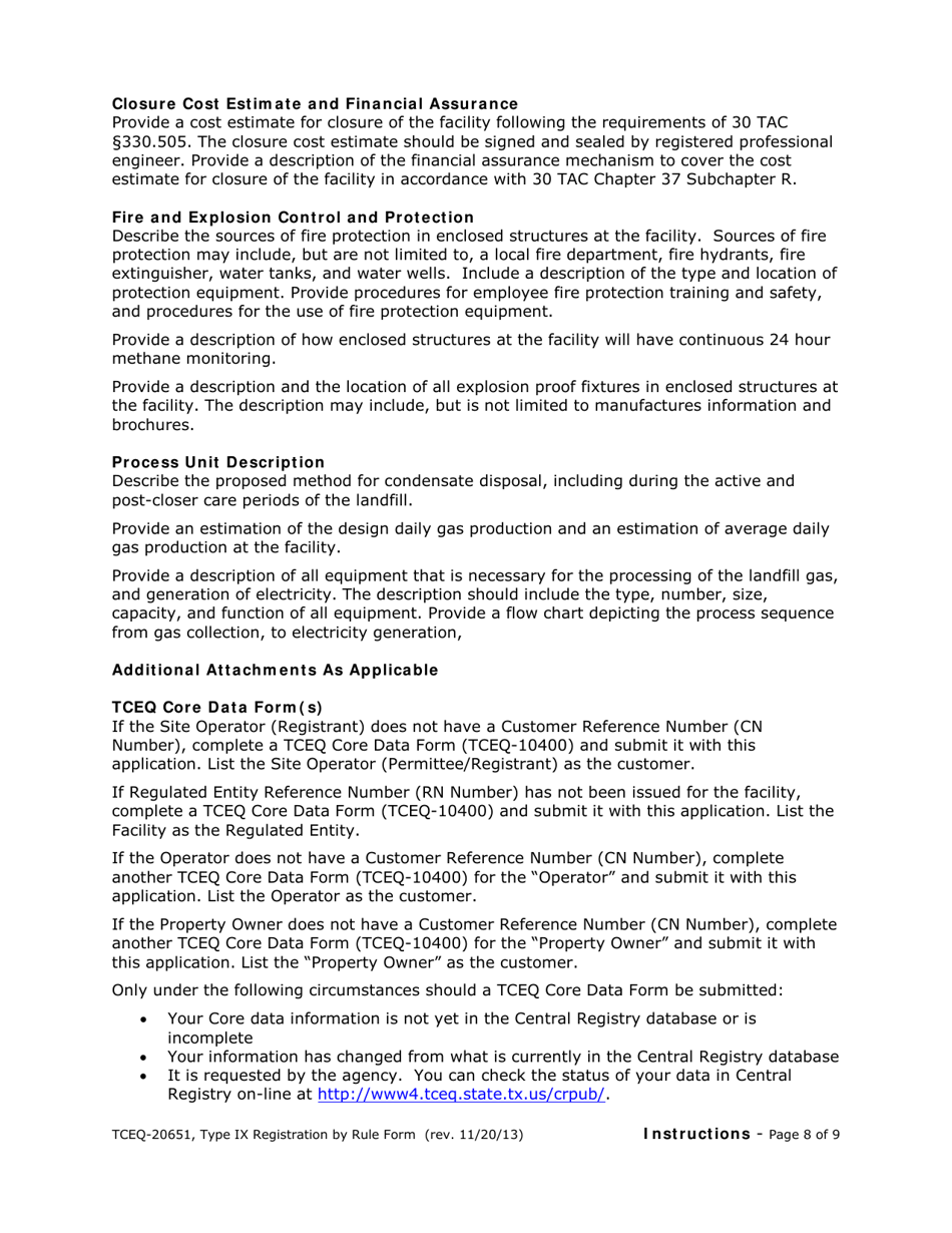 Form 20651 Type IX Landfill Gas to Energy Facility Registration by Rule Application Form - Texas, Page 15