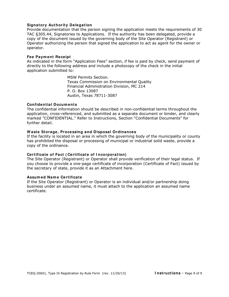Form 20651 Type IX Landfill Gas to Energy Facility Registration by Rule Application Form - Texas, Page 16