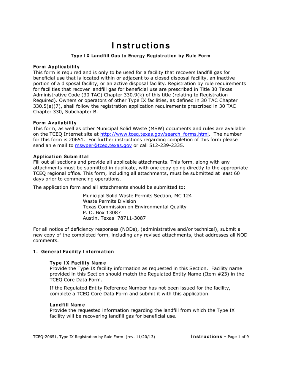 Form 20651 Type IX Landfill Gas to Energy Facility Registration by Rule Application Form - Texas, Page 8