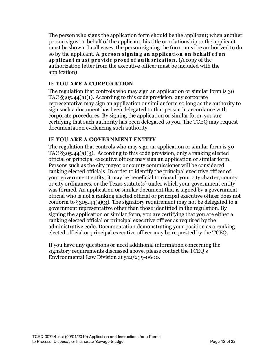 Instructions for Form TCEQ-00744 Application for Permit to Process, Surface Dispose, or Incinerate Sludge - Texas, Page 13