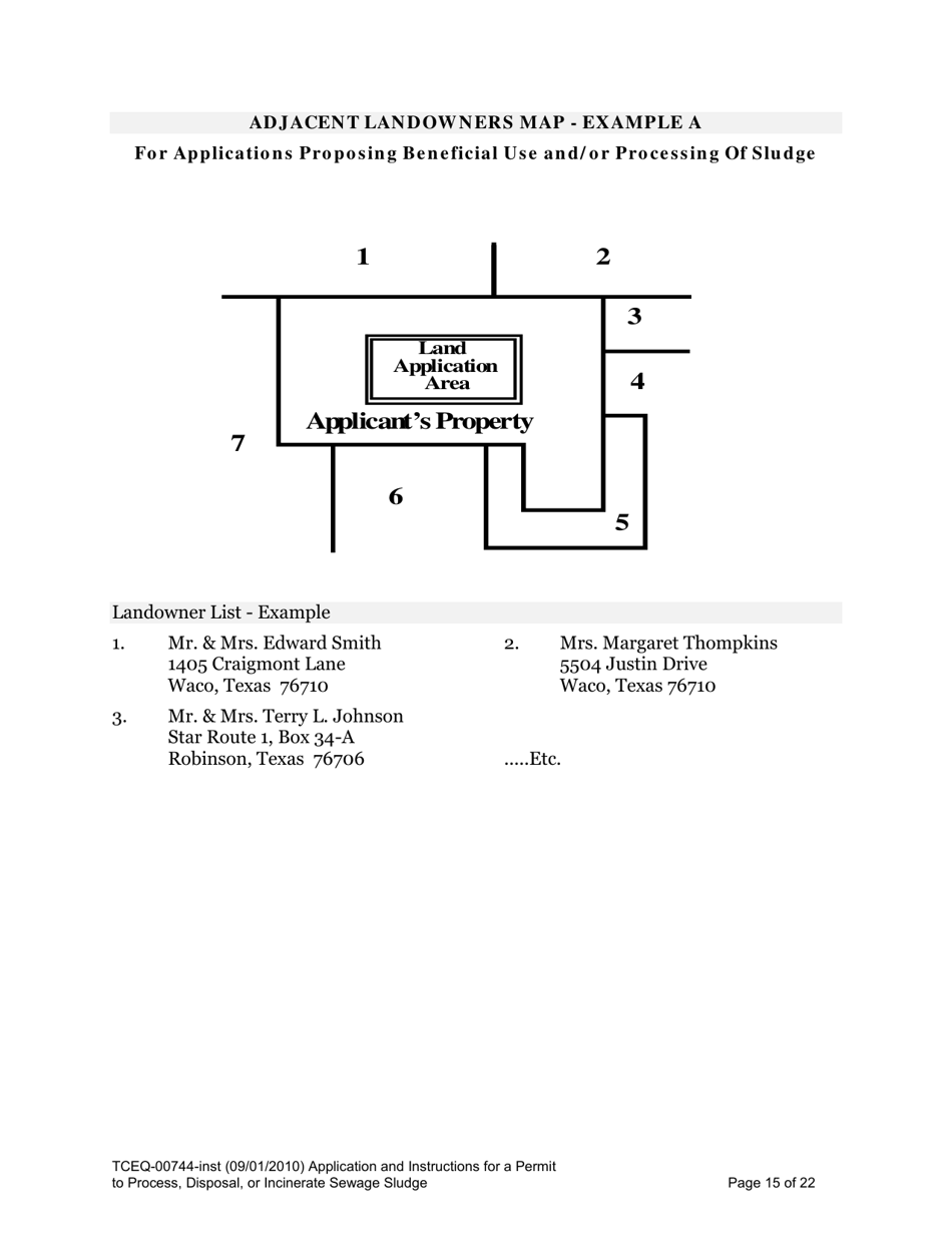 Instructions for Form TCEQ-00744 Application for Permit to Process, Surface Dispose, or Incinerate Sludge - Texas, Page 15