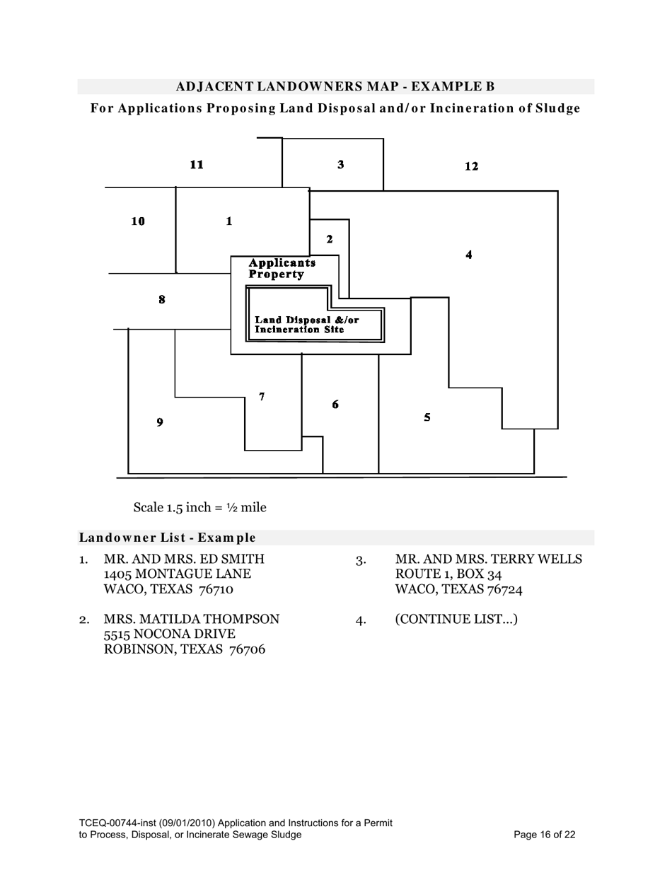 Instructions for Form TCEQ-00744 Application for Permit to Process, Surface Dispose, or Incinerate Sludge - Texas, Page 16
