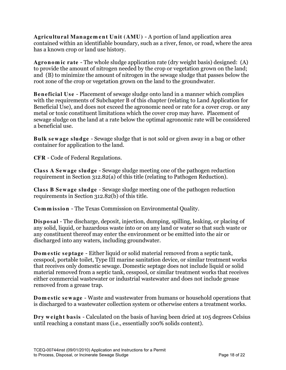 Instructions for Form TCEQ-00744 Application for Permit to Process, Surface Dispose, or Incinerate Sludge - Texas, Page 18