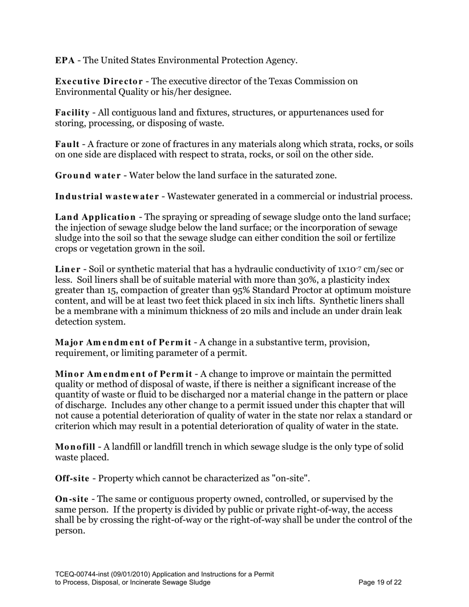 Instructions for Form TCEQ-00744 Application for Permit to Process, Surface Dispose, or Incinerate Sludge - Texas, Page 19