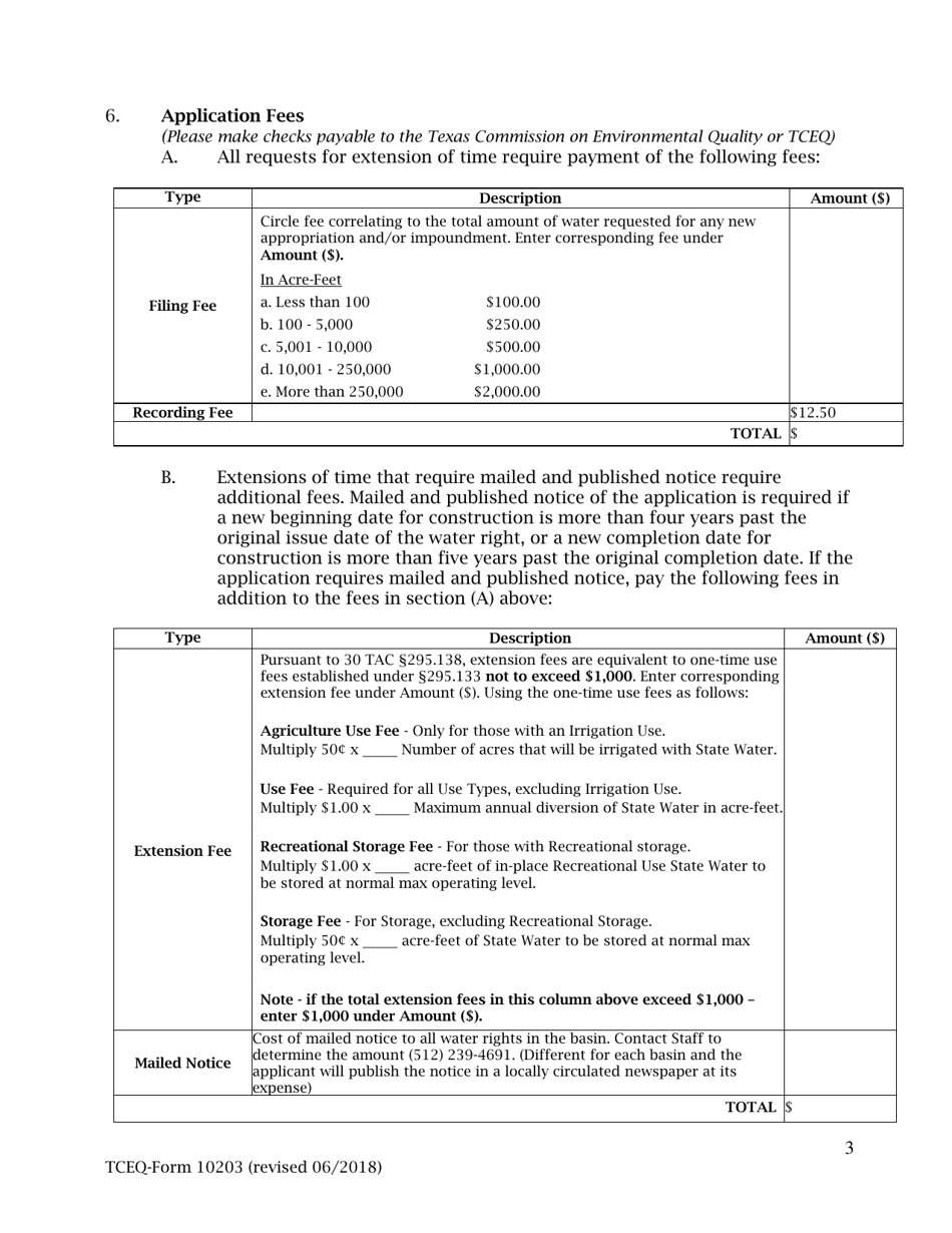 Form 10203 Application for an Extension of Time to Begin and / or Complete Construction of an Authorized Project - Texas, Page 3