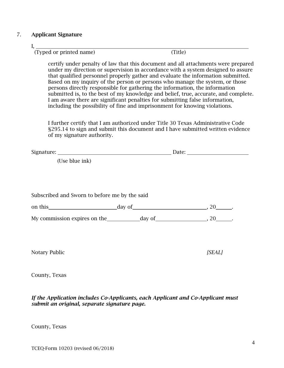 Form 10203 Application for an Extension of Time to Begin and / or Complete Construction of an Authorized Project - Texas, Page 4