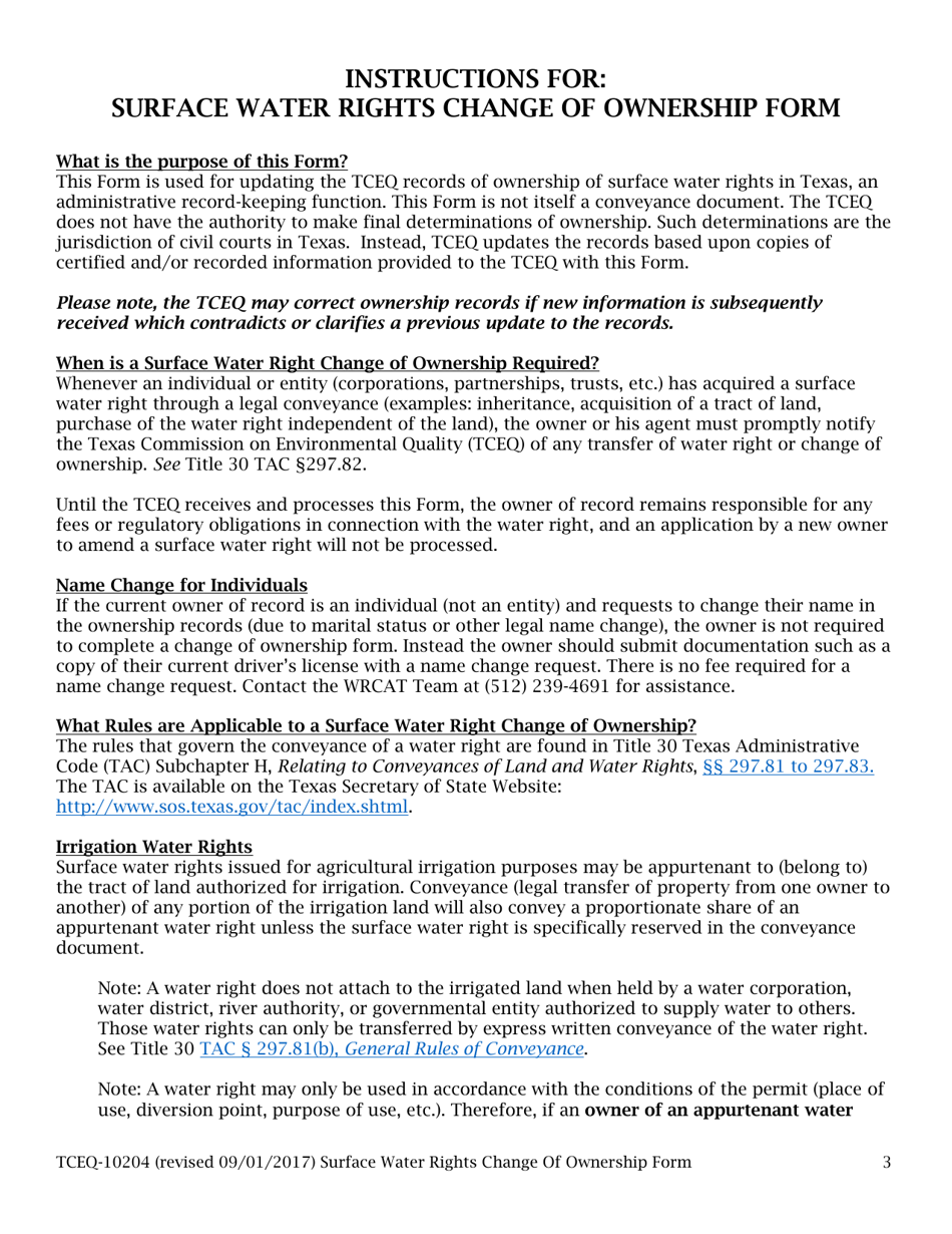Form 10204 Surface Water Rights Change of Ownership Form - Texas, Page 3