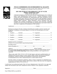 Document preview: Form 10209 Dry Fire Hydrant for Emergency Use of Water Permit Exemption Form - Texas