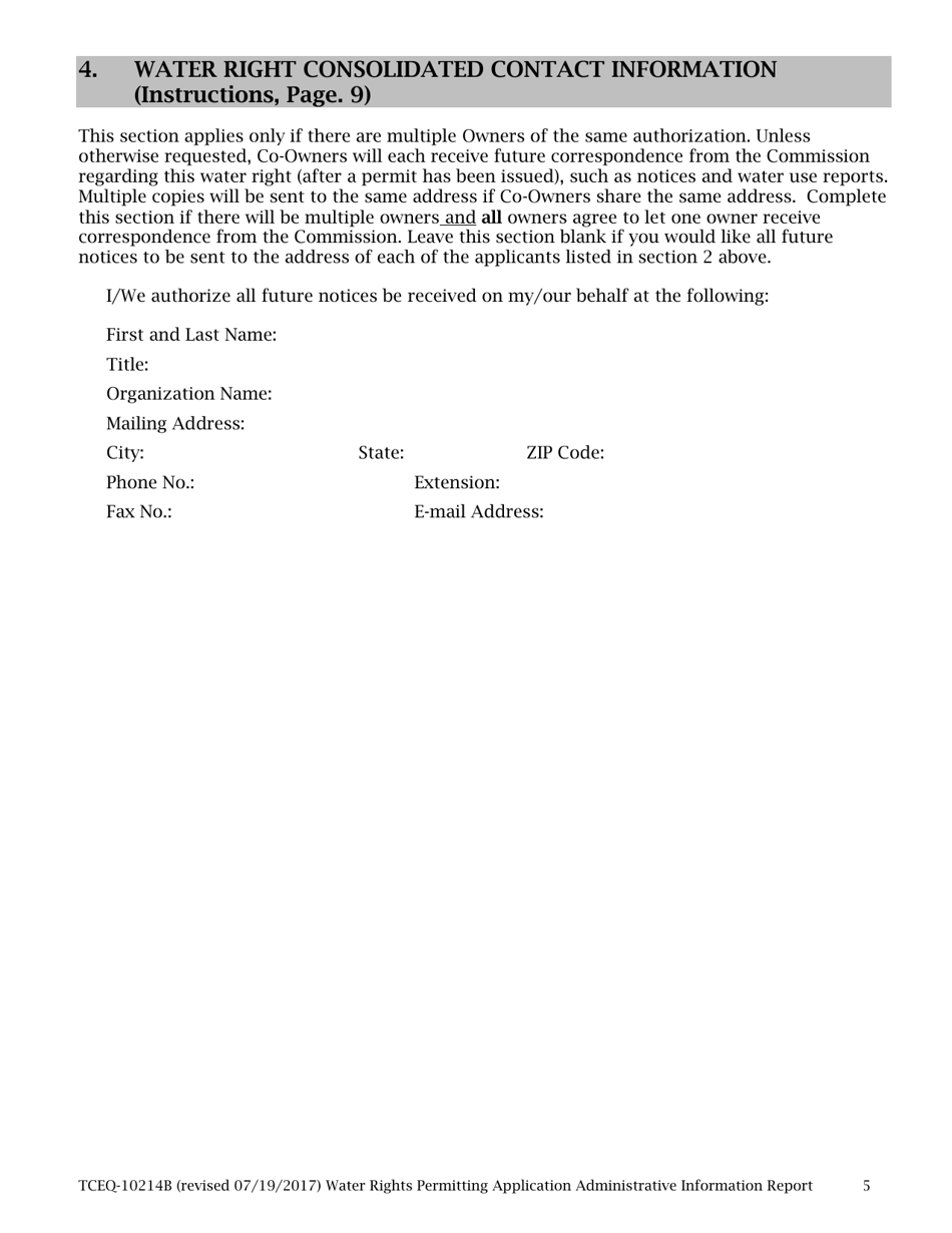 Form 10214B Water Rights Permitting Application Administrative Information Checklist - Texas, Page 5