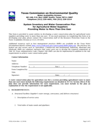 Form 10244 System Inventory and Water Conservation Plan for Agricultural Water Suppliers Providing Water to More Than One User - Texas