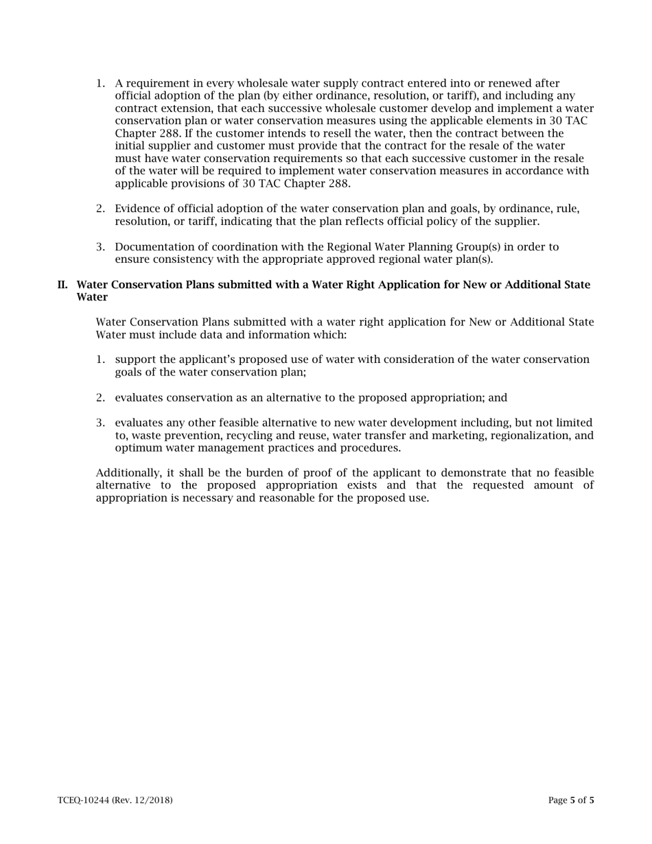 Form 10244 System Inventory and Water Conservation Plan for Agricultural Water Suppliers Providing Water to More Than One User - Texas, Page 5