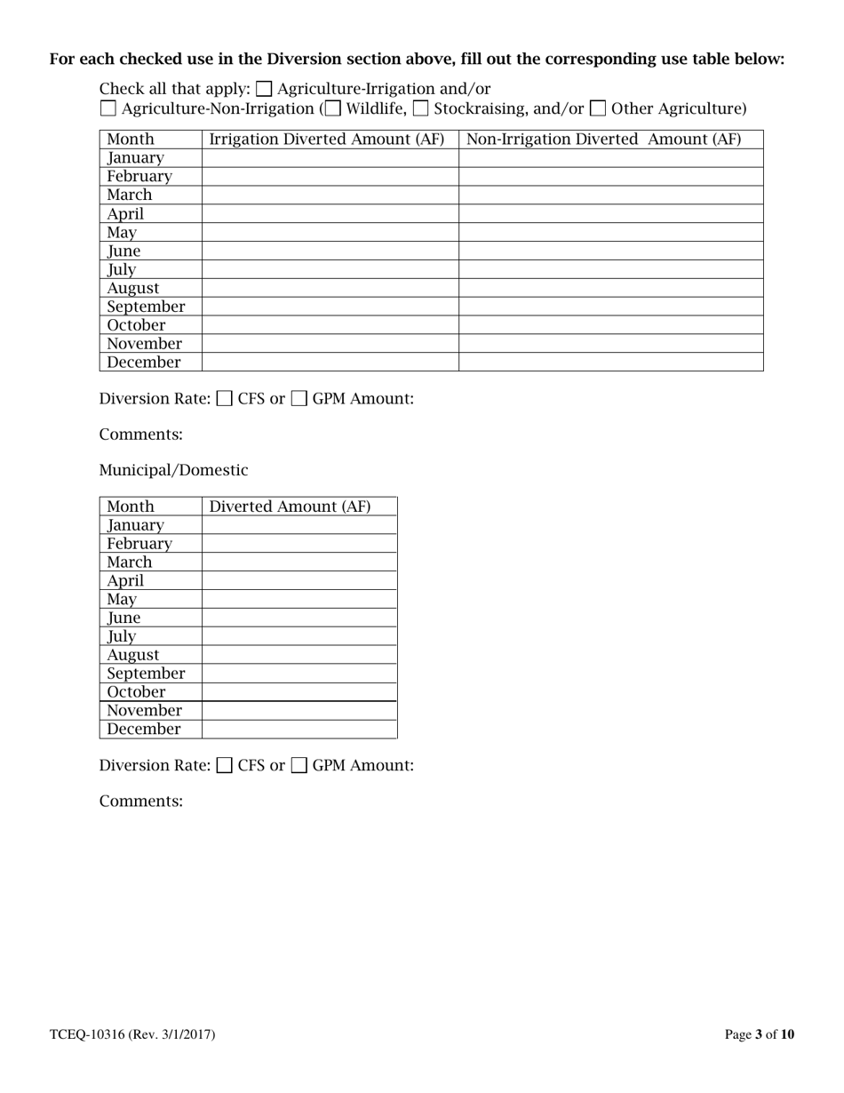 Form 10316 Annual Report of Surface Water Used - Texas, Page 3