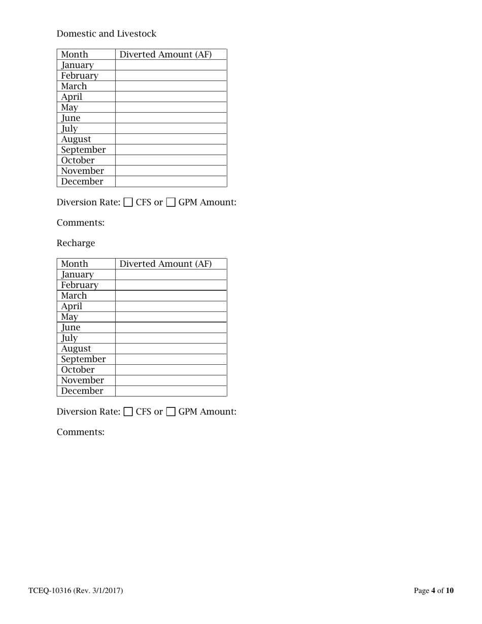 Form 10316 Annual Report of Surface Water Used - Texas, Page 4