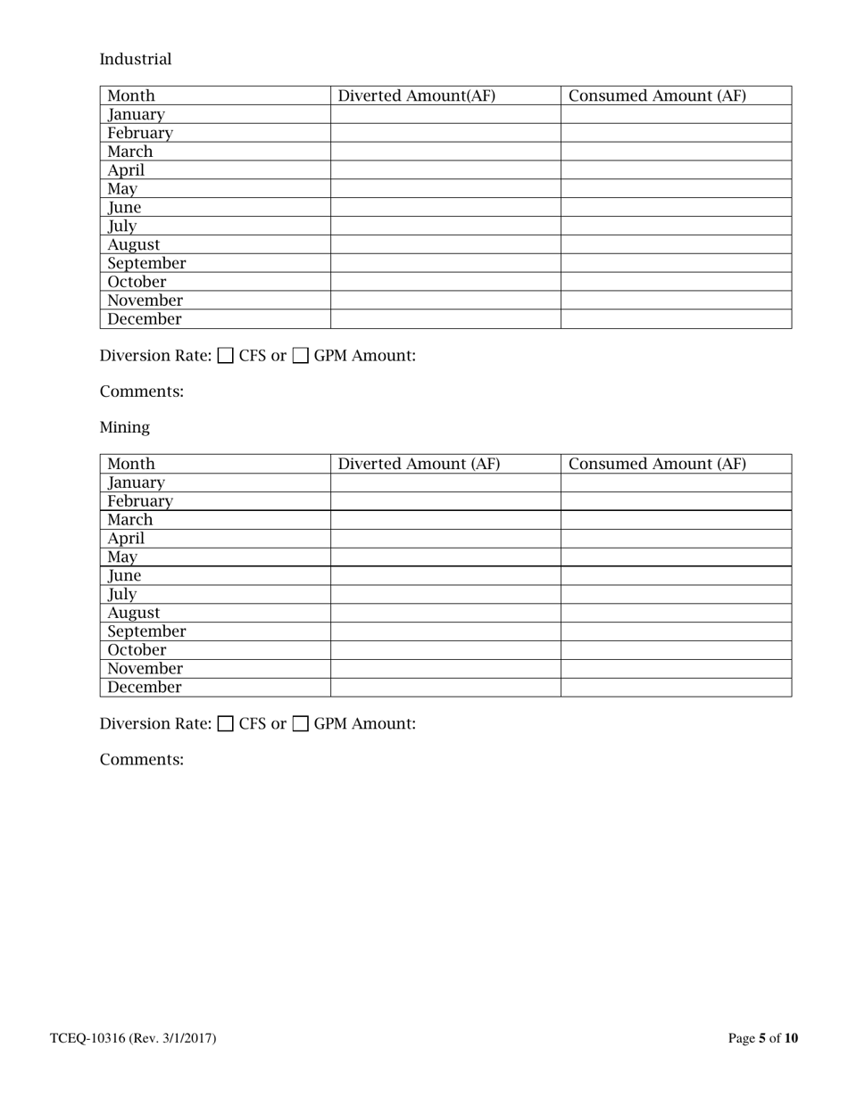 Form 10316 Annual Report of Surface Water Used - Texas, Page 5