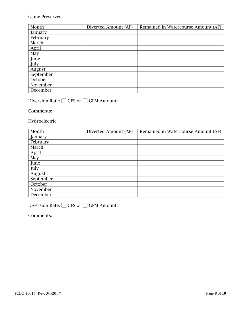 Form 10316 Annual Report of Surface Water Used - Texas, Page 8