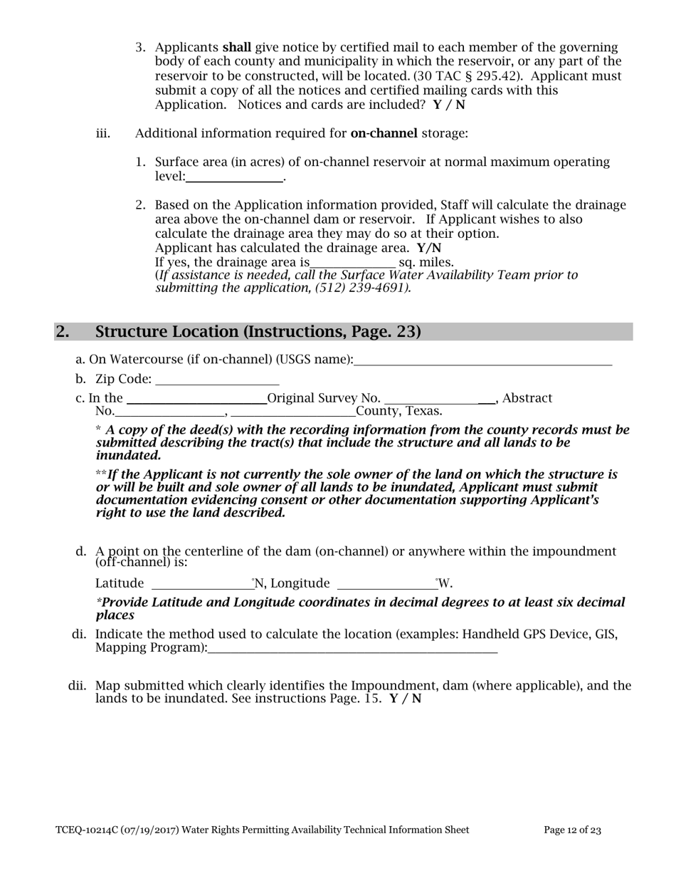 Form 10214C Technical Information Report Water Rights Permitting - Texas, Page 12
