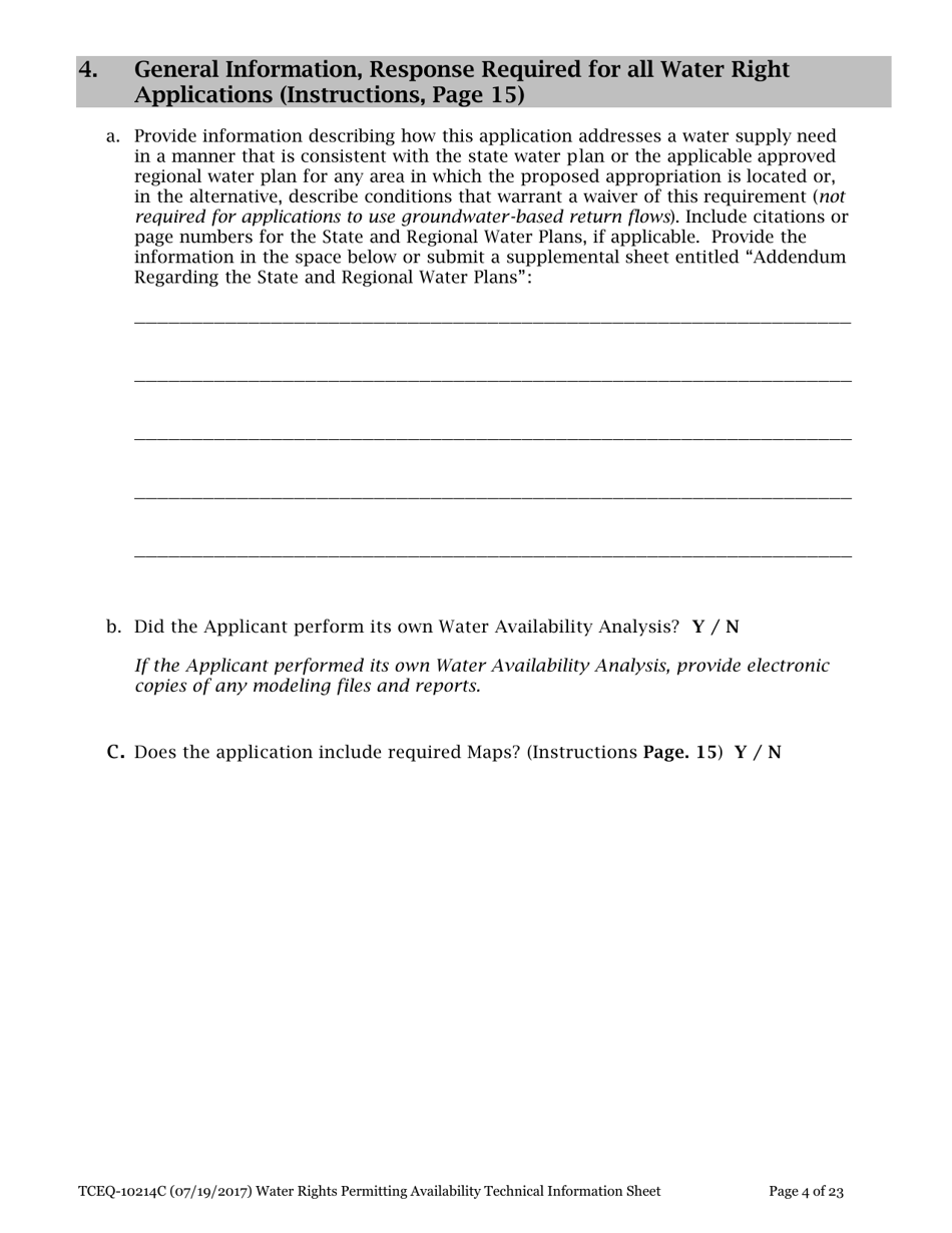 Form 10214C Technical Information Report Water Rights Permitting - Texas, Page 4