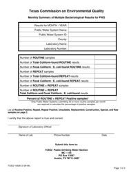 Form 10526 Monthly Summary of Multiple Bacteriological Results for Pws - Texas