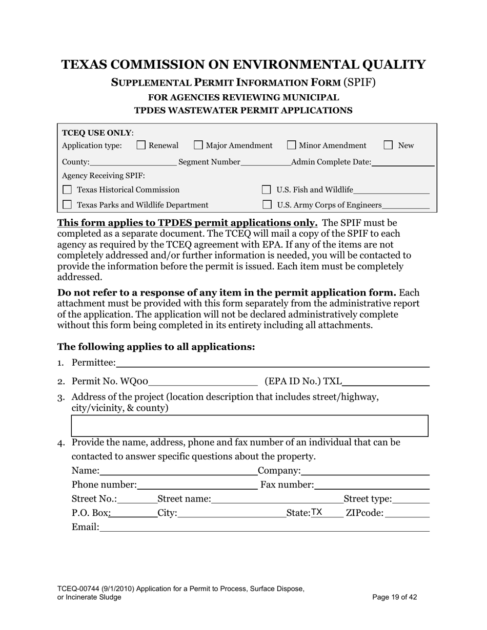 Form 00744 Application for Permit to Process, Surface Dispose, or Incinerate Sludge - Texas, Page 19