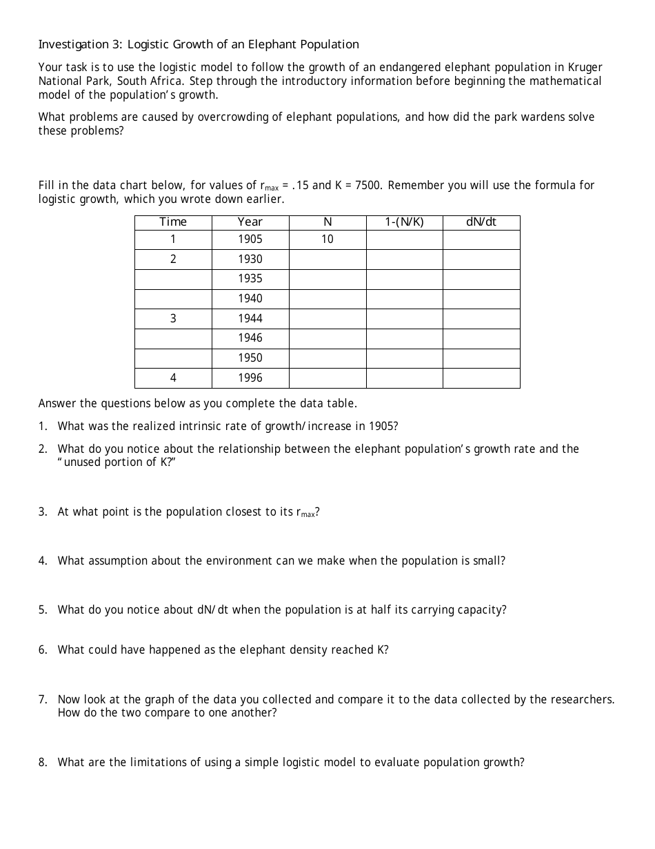 Population Dynamics: Three Types of Population Growth Worksheet - Ap Biology, Blue Valley Schools, Page 4