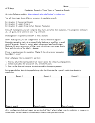 Document preview: Population Dynamics: Three Types of Population Growth Worksheet - Ap Biology, Blue Valley Schools