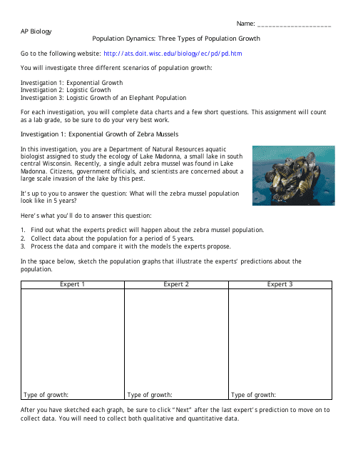 Population Dynamics: Three Types of Population Growth Worksheet - Ap Biology, Blue Valley Schools