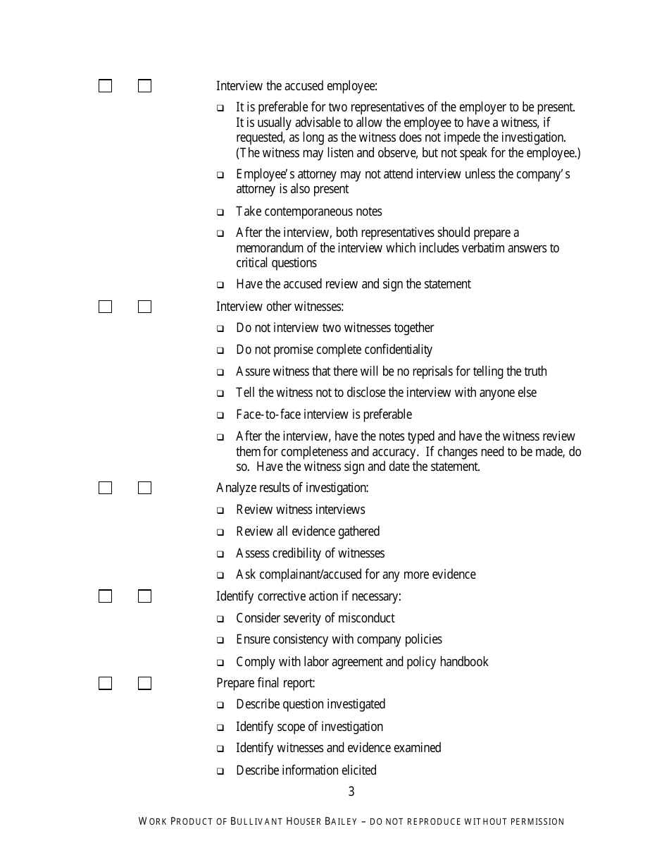 Conducting Internal Investigation Checklist Template - Bullivant Houser Bailey, Page 3