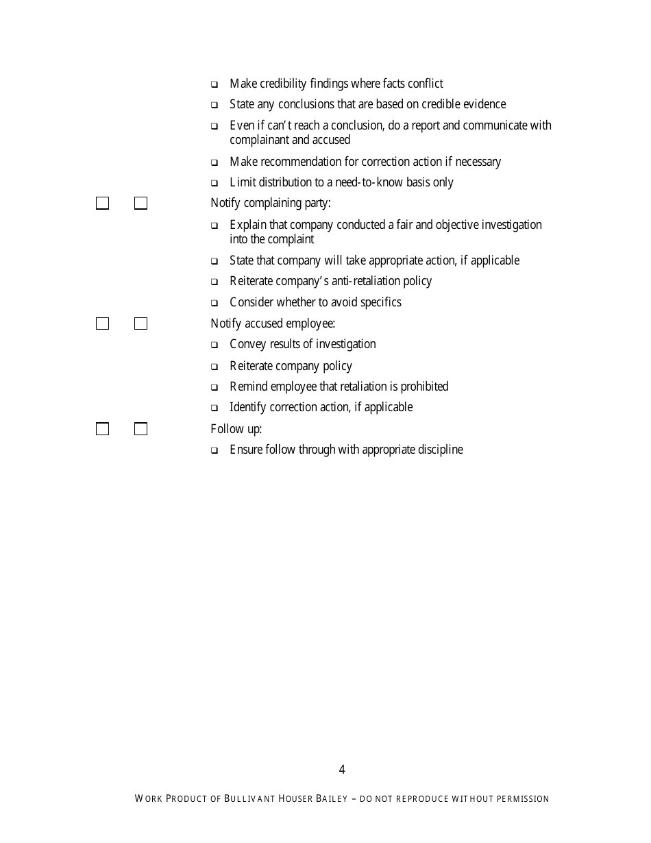 Conducting Internal Investigation Checklist Template - Bullivant Houser Bailey, Page 4