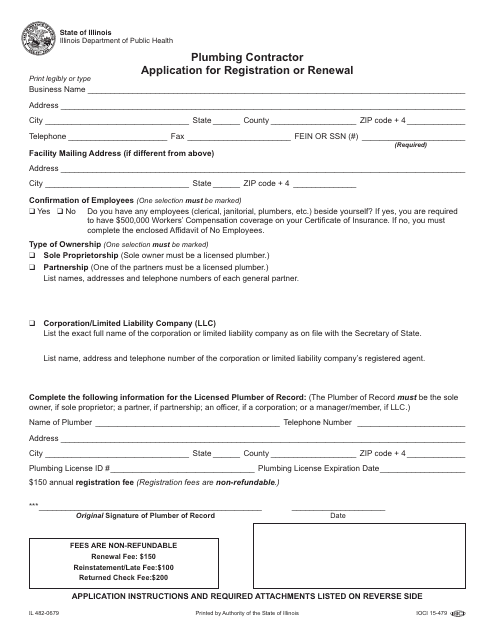 Form IL482-0679 Plumbing Contractor - Application for Registration or Renewal - Illinois