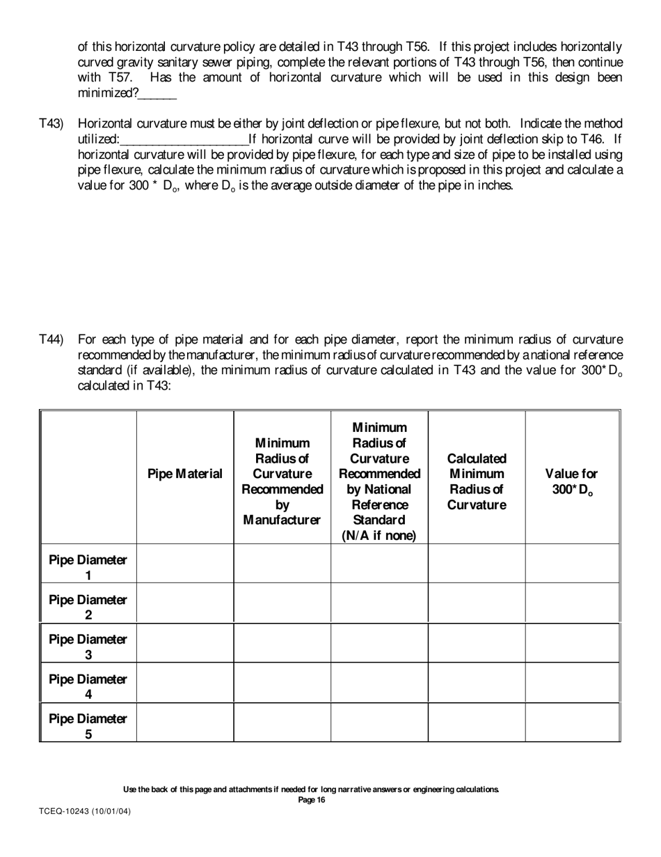 Form 10243 Sewage Collection System Submittal Application for Plans and Specifications Review - Texas, Page 16