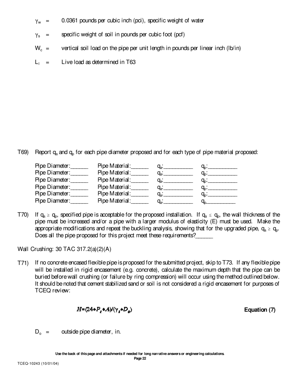 Form 10243 Sewage Collection System Submittal Application for Plans and Specifications Review - Texas, Page 22