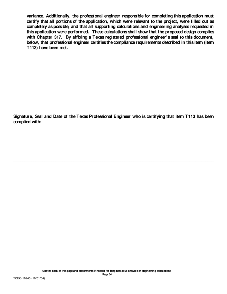 Form 10243 Sewage Collection System Submittal Application for Plans and Specifications Review - Texas, Page 34