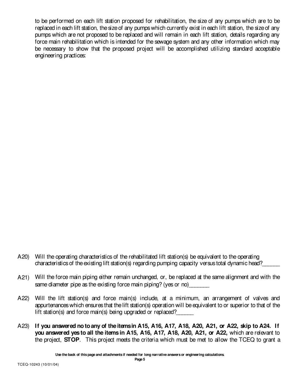 Form 10243 Sewage Collection System Submittal Application for Plans and Specifications Review - Texas, Page 5