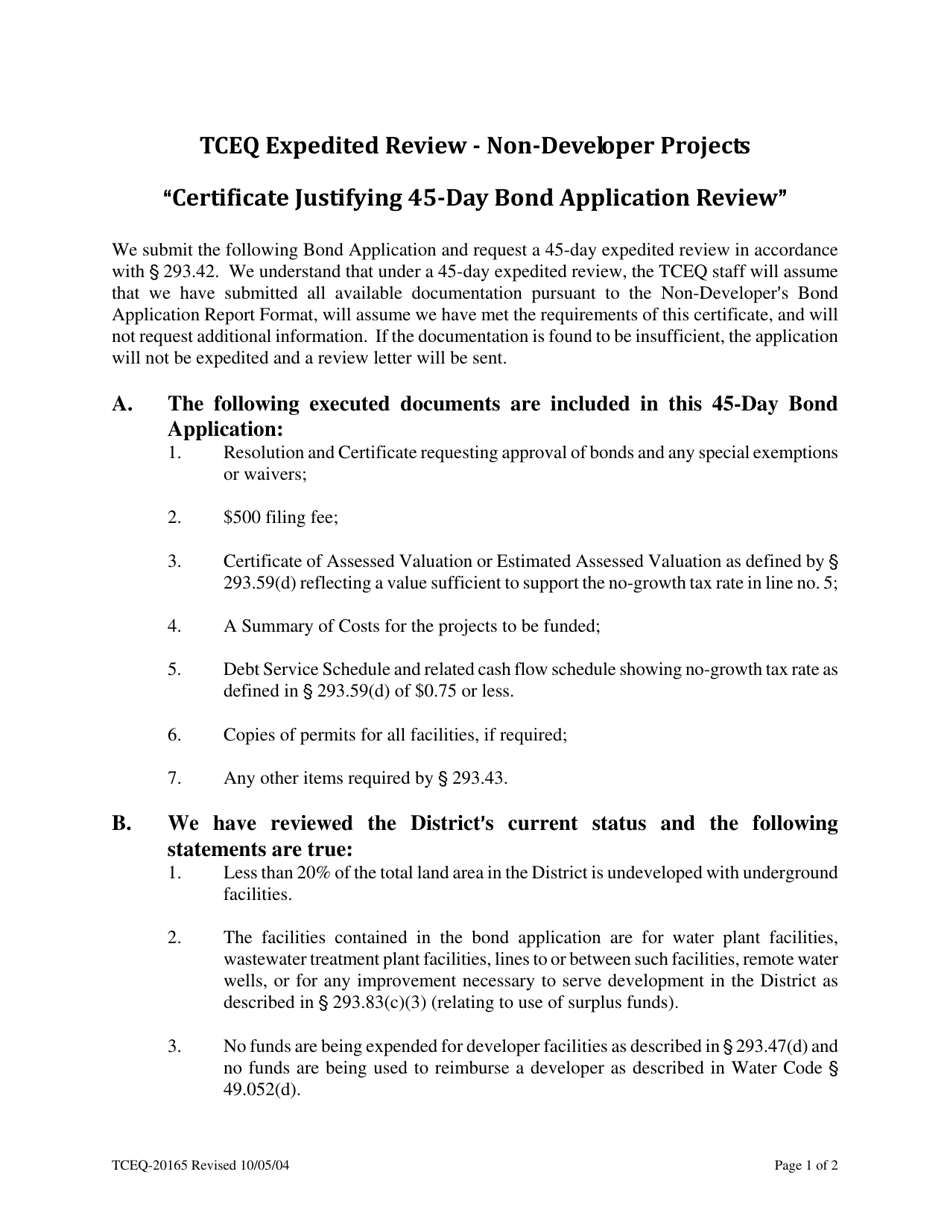 Form 20165 Tceq Expedited Review - Non -developer Projects - Texas, Page 1