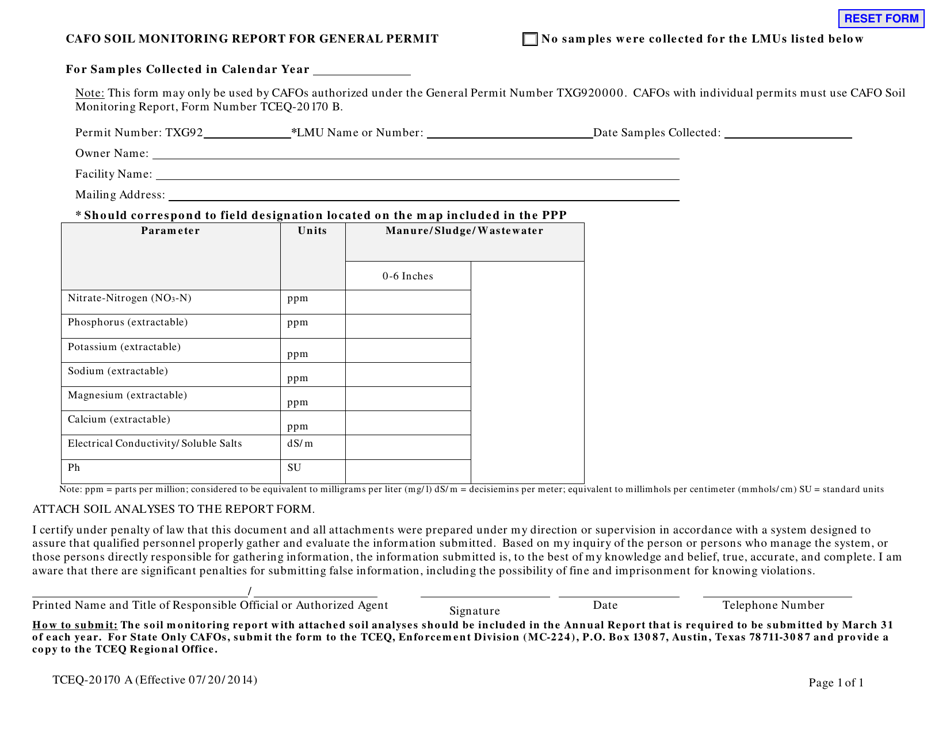 Form 20170 A Cafo Soil Monitoring Report for General Permit - Texas, Page 1