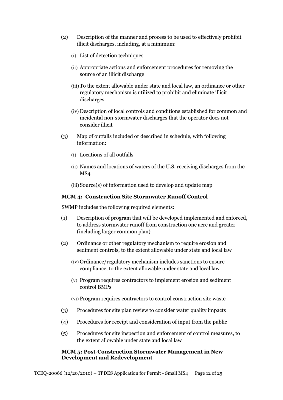 Form TCEQ-20066 Application for Permit to Discharge From a Small Municipal Separate Storm Sewer System (Ms4) Into Surface Water in the State - Texas, Page 12