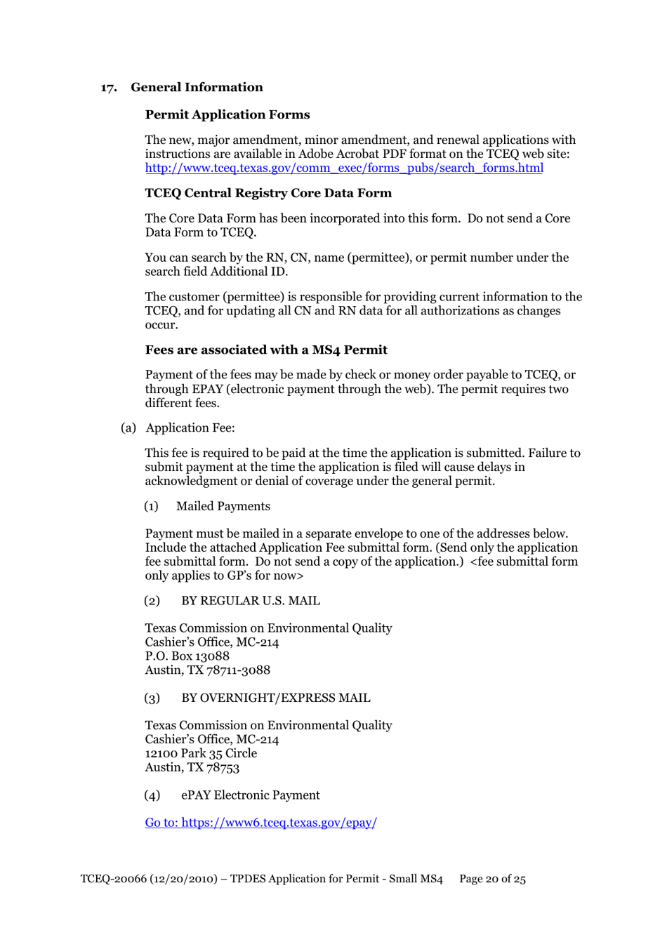 Form TCEQ-20066 Application for Permit to Discharge From a Small Municipal Separate Storm Sewer System (Ms4) Into Surface Water in the State - Texas, Page 20